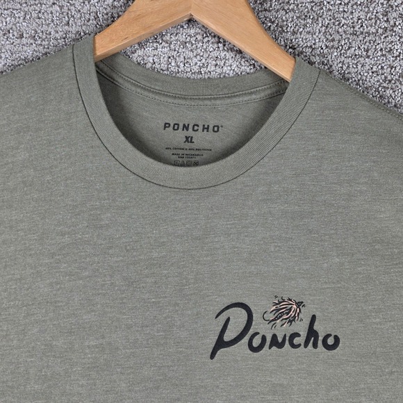 Poncho Outdoors Mens XL Fly Fishing Graphic T-Shirt Green Fish Short Sleeve - Picture 3 of 6